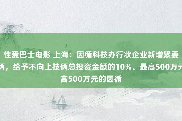 性爱巴士电影 上海：因循科技办行状企业新增紧要投资技俩，给予不向上技俩总投资金额的10%、最高500万元的因循