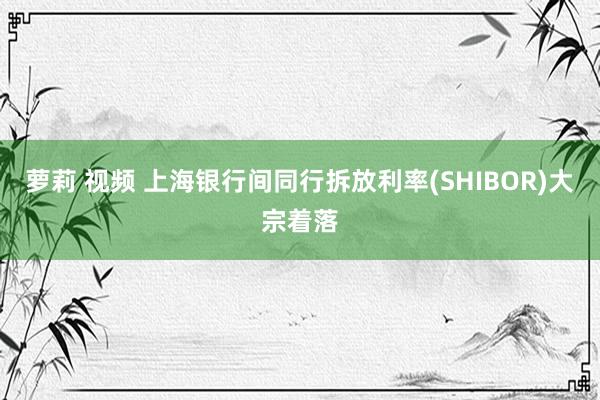 萝莉 视频 上海银行间同行拆放利率(SHIBOR)大宗着落