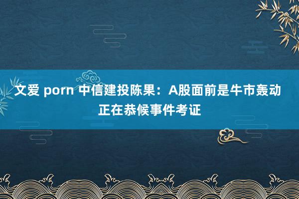 文爱 porn 中信建投陈果：A股面前是牛市轰动 正在恭候事件考证