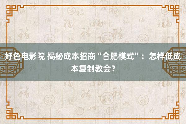 好色电影院 揭秘成本招商“合肥模式”：怎样低成本复制教会？