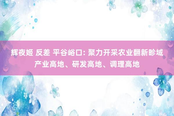 辉夜姬 反差 平谷峪口: 聚力开采农业翻新畛域产业高地、研发高地、调理高地