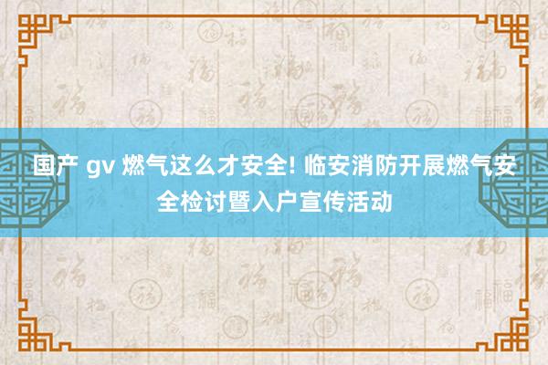 国产 gv 燃气这么才安全! 临安消防开展燃气安全检讨暨入户宣传活动